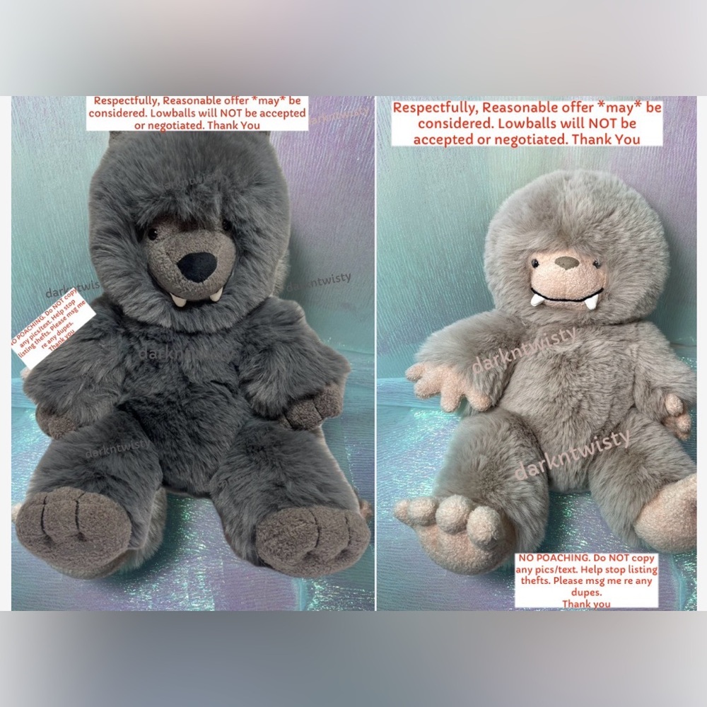 ORIGINAL OWNER BNWT Jellycat Bo Bigfoot AND Wilf Wolf! SALES RECEIPTS NEVER 2nds